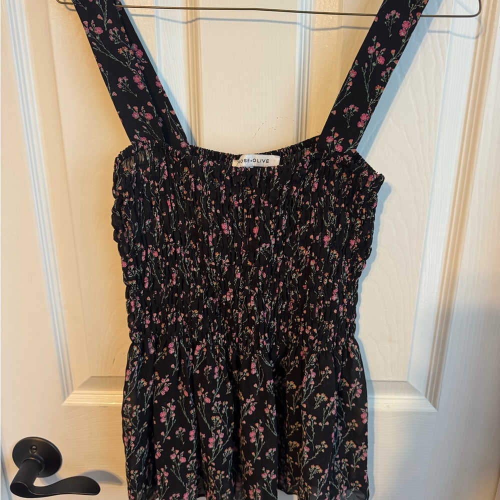 Rose & Olive Black and Pink Floral Tank Top